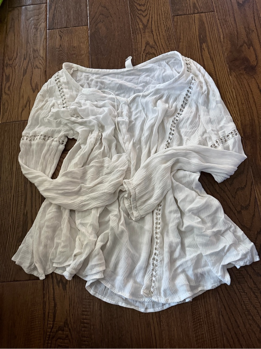 TOKYO DARLING White Gauze Peasant Tunic with Lace Insets Size XL/TG